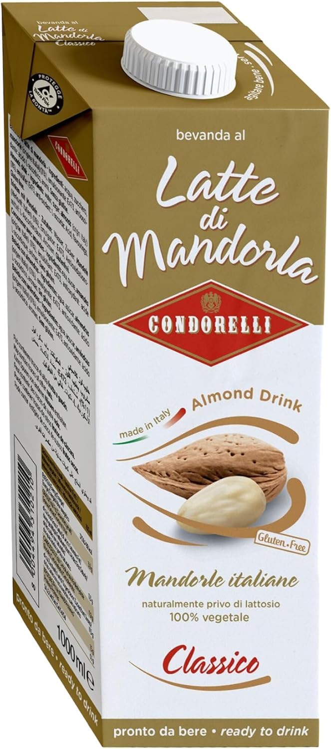 Bevanda al Latte di Mandorla Classico con Mandorle Italiane Senza Lattosio 100% Vegetale Brik da 1 Litro Confezione Convenienza da 6 Pezzi