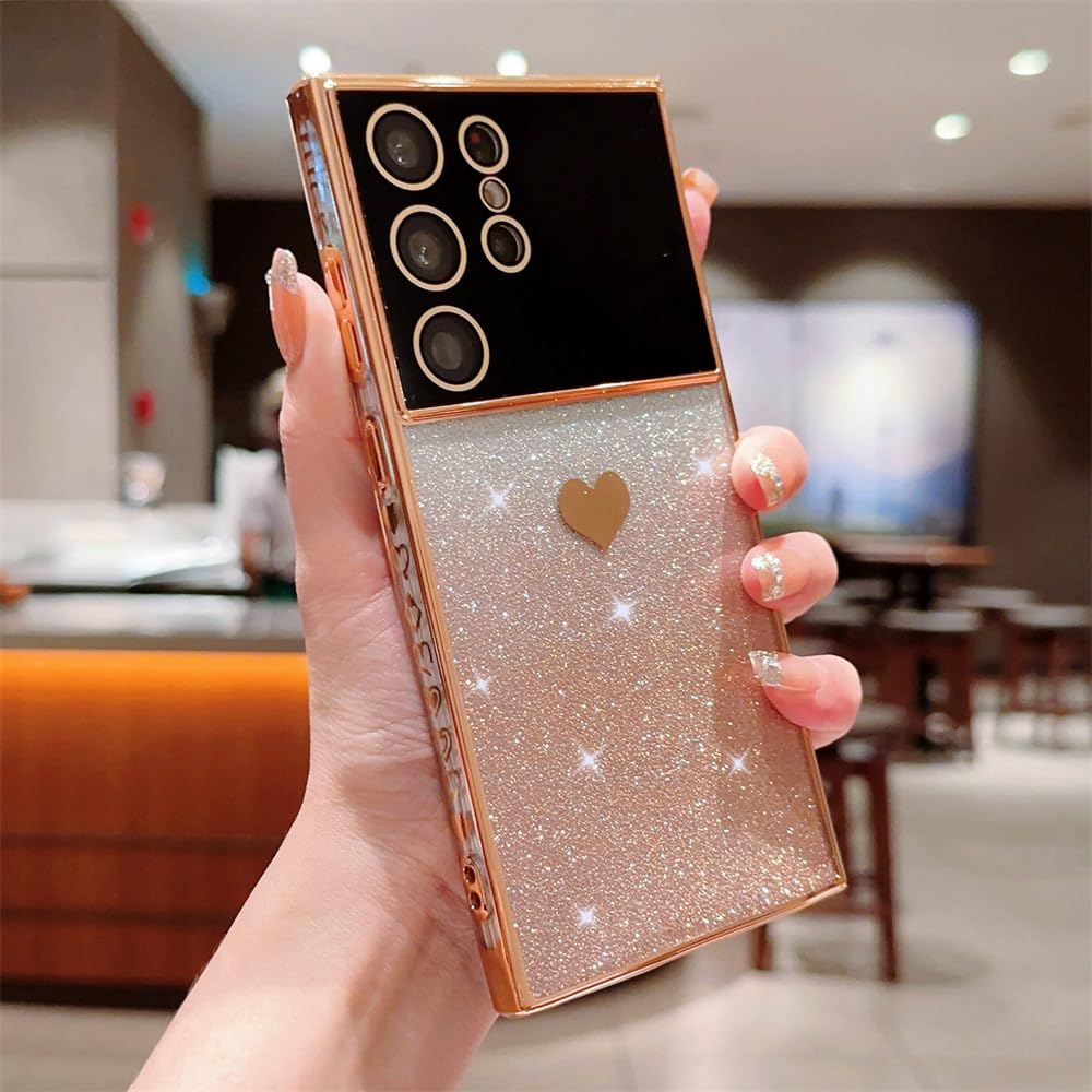 Coque dégradé de paillettes plaquée or motif cœur mignon