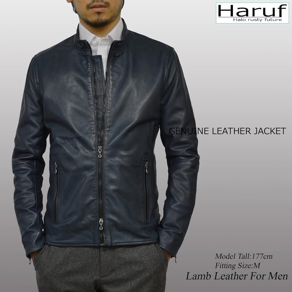 ハルフ Haruf ライダースジャケット 羊革 ラムレザー ダークネイビー L Amazon | [ハルフ] レザージャケット メンズ 本革 ラムレザー