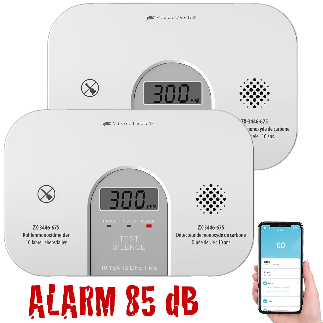 VisorTech CO Melder WLAN: 2er-Set WLAN-Kohlenmonoxid-Melder, LCD-Display, 10-Jahres-Sensor, App (Kohlenmonoxidwarnmelder, Kohlenmonoxid Camping, iPad)