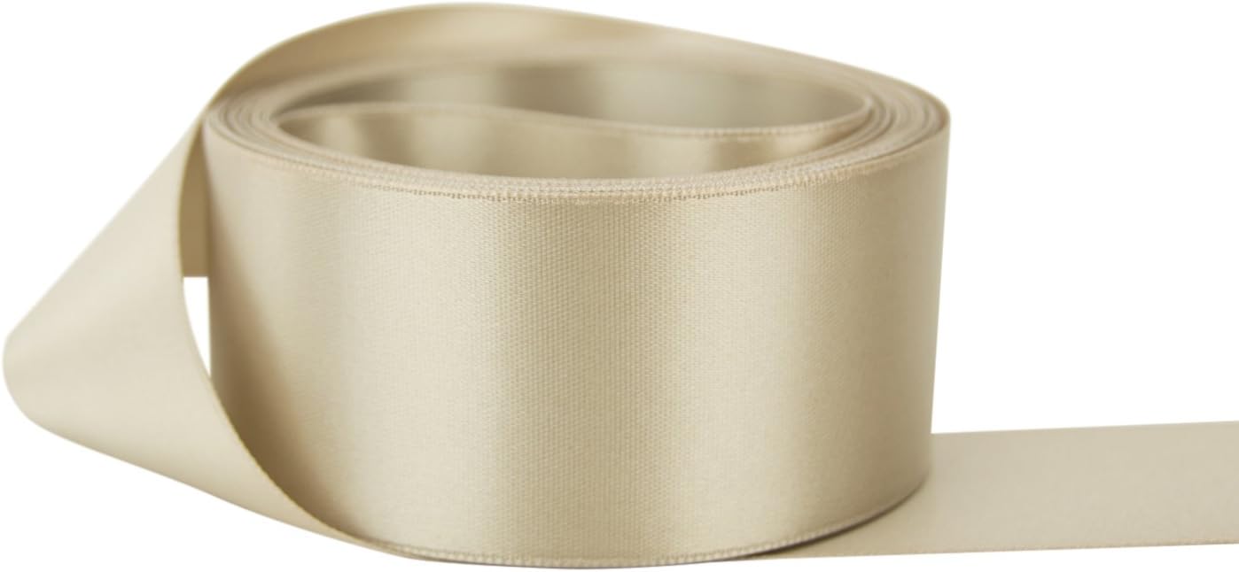 Ribbon Bazaar Double Faced Satin - Premium Gloss Finish - 100% Polyester Ribbon for Gift Wrapping, Crafts, Scrapbooking, Hair Bow, Decorating & More - 2-1/4" Taupe 25yd