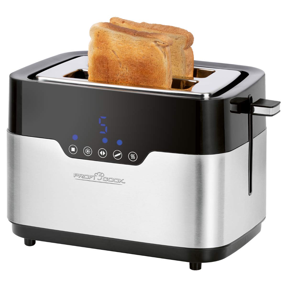 ProfiCook PC-TA 1170 Tostapane a 2 dischi, Sensor Touch, portapane, cassetto delle briciole, funzione di centraggio, spazio salvaspazio, 7 livelli di abbronzatura, acciaio inox nero