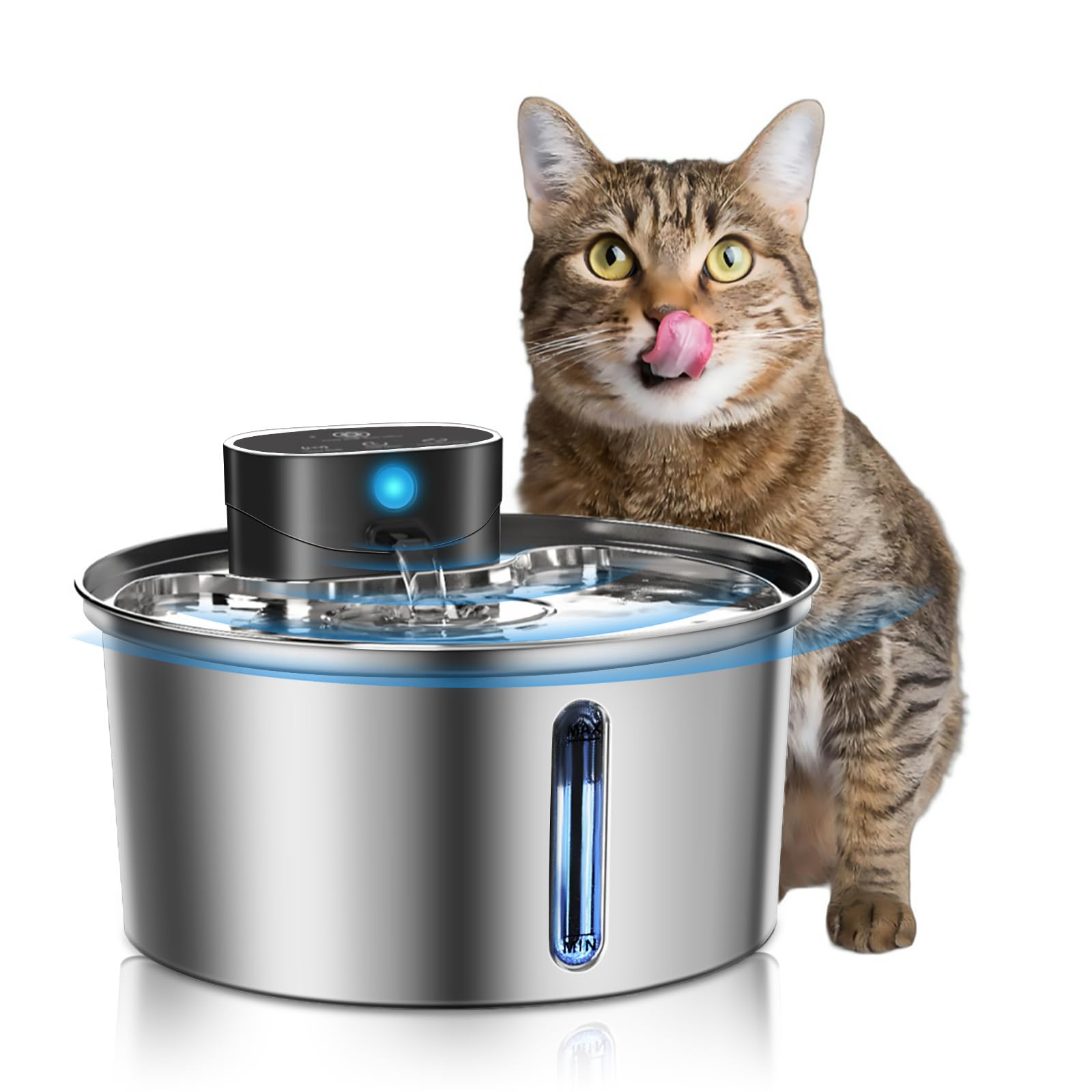 Wireless Cat Water Fountain Stainless Steel, Automatic Doggy Water Bowl Dispenser for Drinking, Electric Pet Water Dispenser Cordless Quiet, Smart Metal Fountain for Cats, Dogs Indoor- 3.2L/108oz