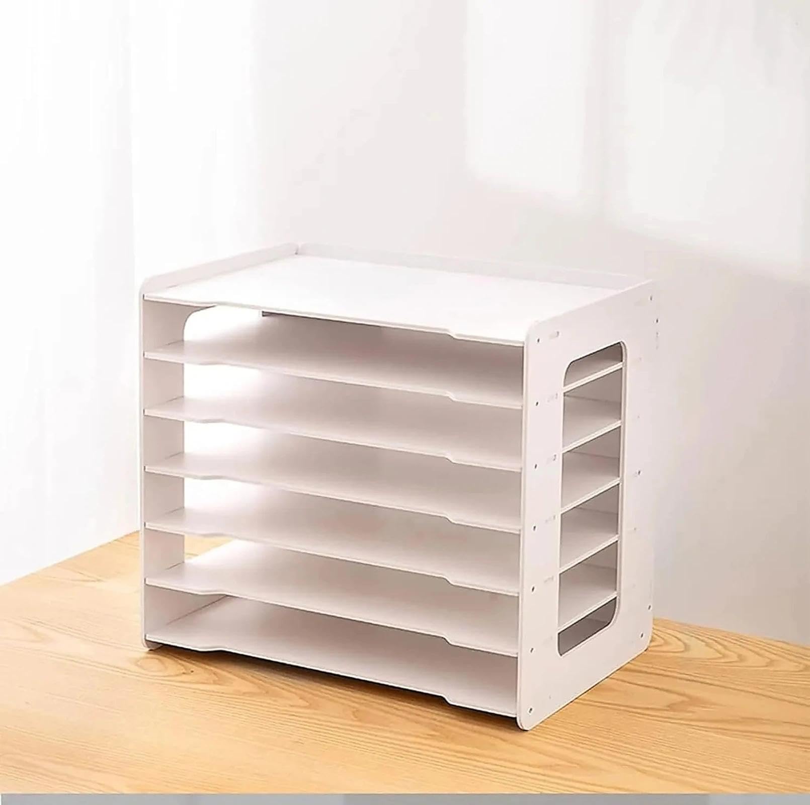 Organizador de escritorio, bandeja de 7 niveles para papel A3/A4, bandejas de archivo y soporte para documentos, organizador de escritorio de oficina de madera para el hogar y la escuela