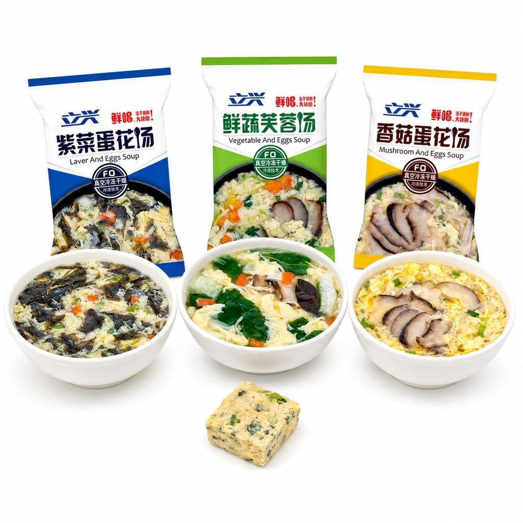 8g De Mezcla Sopa Verduras Liofilizadas, 3 Sabores, 30 Paquetes, Instantáneo, Conveniente Y Saludable