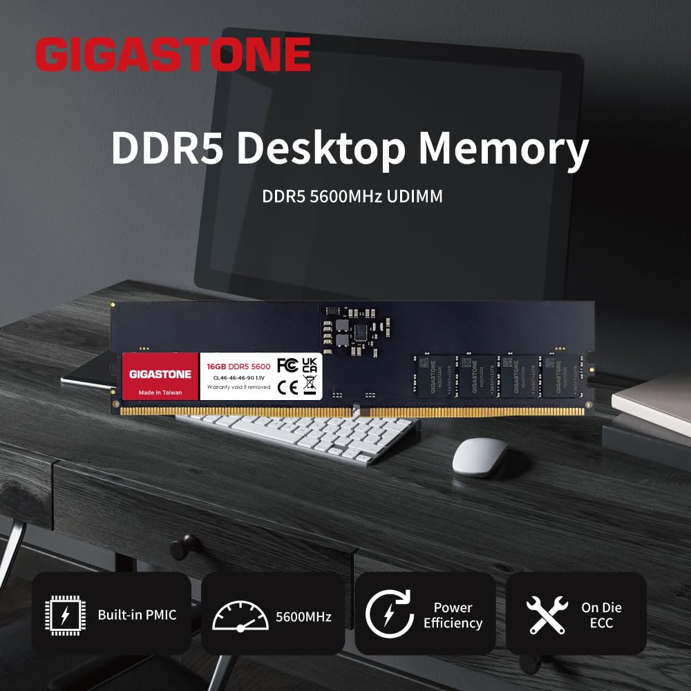 DDR5 RAM】 GIGASTONE 32GB Kit (2x16GB) DDR5 5600MHz PC5-44800 CL