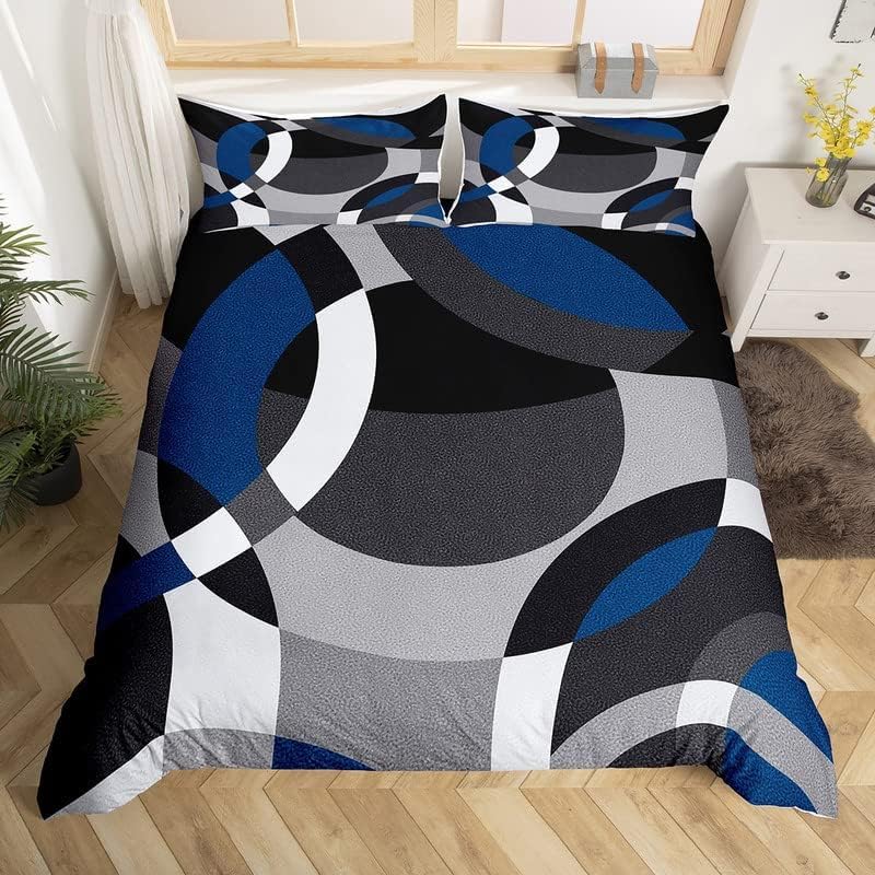 Homemissing Double Blue, black, and gray Bedding Set girls retro circular Duvet Cover geometric circular rotation Comforter Cover Set modern abstract art set Comforter Cover Set — image 1