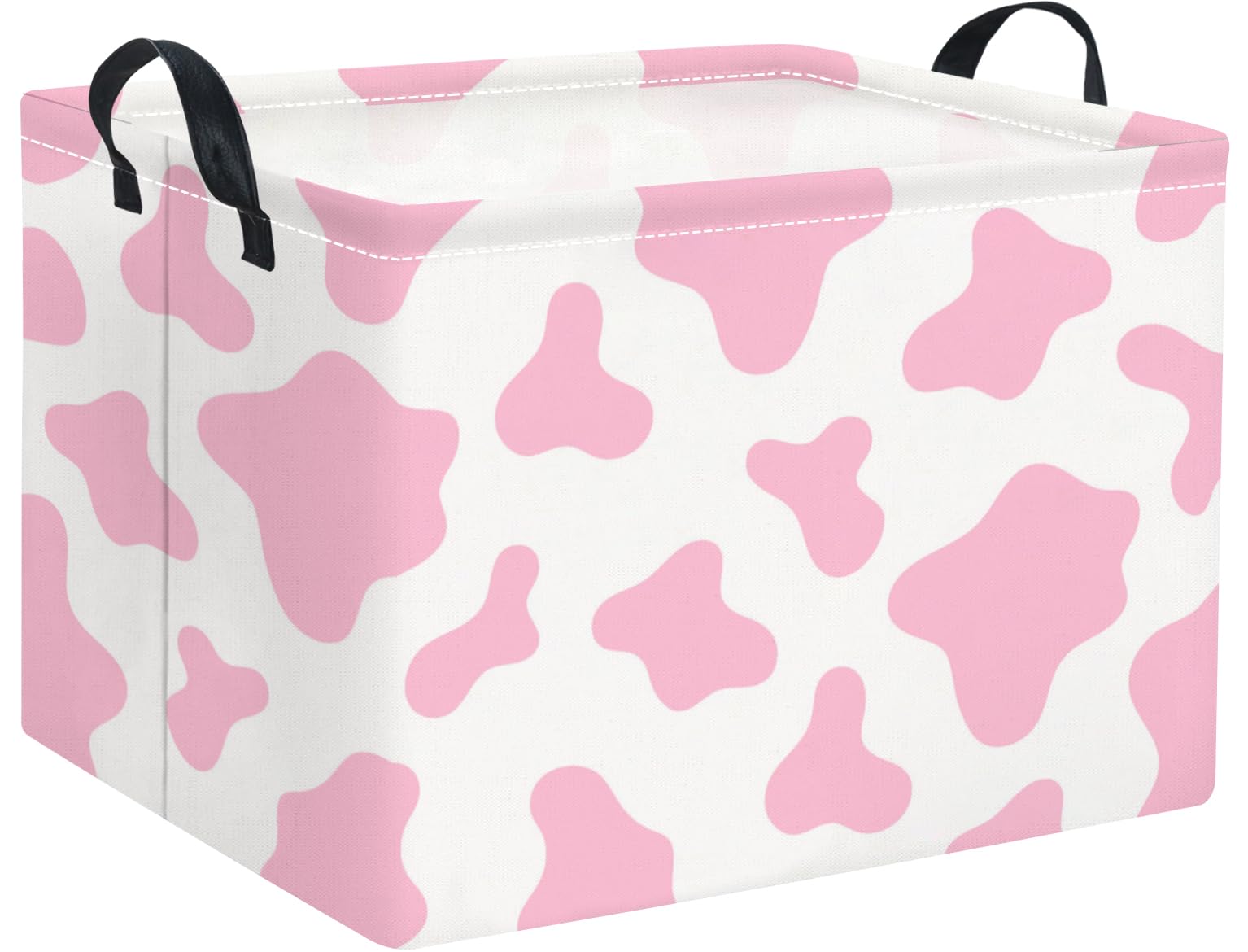 Rectangular Baby Kids Storage Basket for Home Kitchen Girls Cute Toy Storage Bin Organizer Shelf Book Room Decor(Pink Cow)
