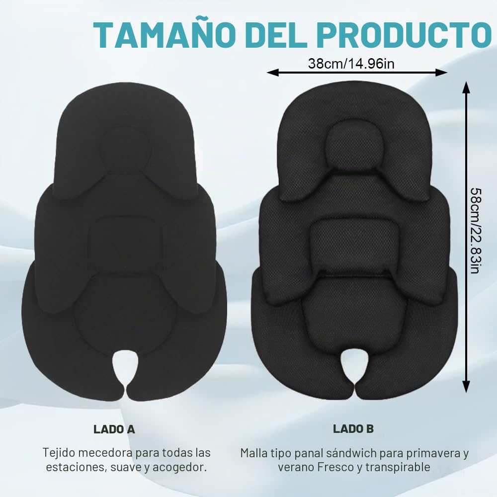 Reductor de asiento para bebé, asiento para recién nacido, cojín para asiento de coche, cojín para asiento de bebé, cojín para asiento de bebé, cojín suave para asiento de bebé, color negro