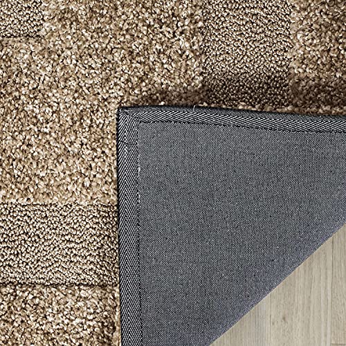 Image of (Pack of 2 Rectangular Box Shaggy Carpet for Living Room, Bedroom, High Low Design Finish Microfiber 1.8 Inch Pile High, 2x4 Feet Runner Beige|Beige Color