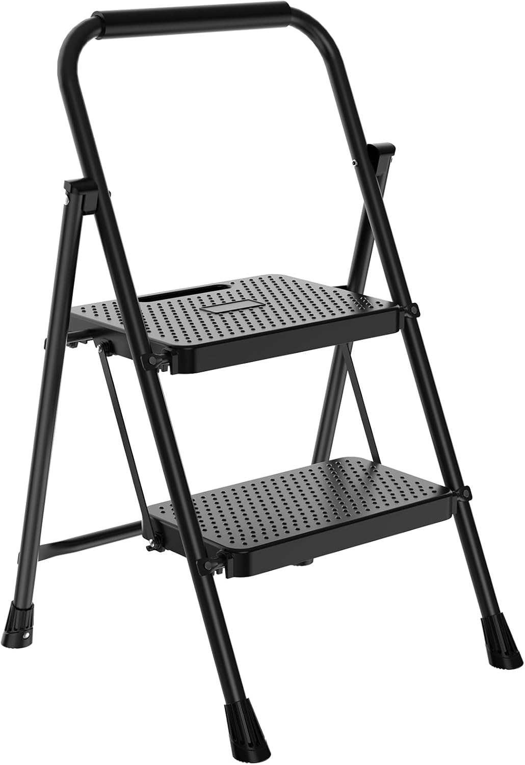 NEWBULIG 2 Step Ladder, Collapsible Step Stool with Safety Lock, Anti-Slip Rubber Feet, Lightweight Portable Ladder for Home Office Garage, Black