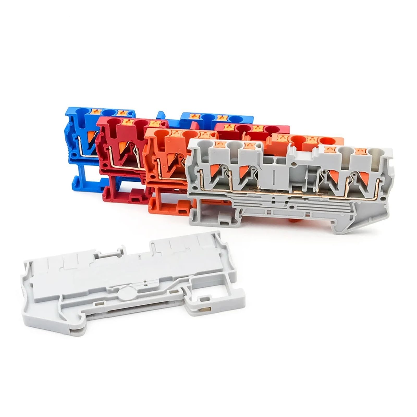 50 Stück 4-Draht-DIN-Schienenklemmenblock, 2,5 mm², Federklemme, kompakter industrieller elektrischer Steckverbinder(PT-2.5-QUATTRO-BLUE)