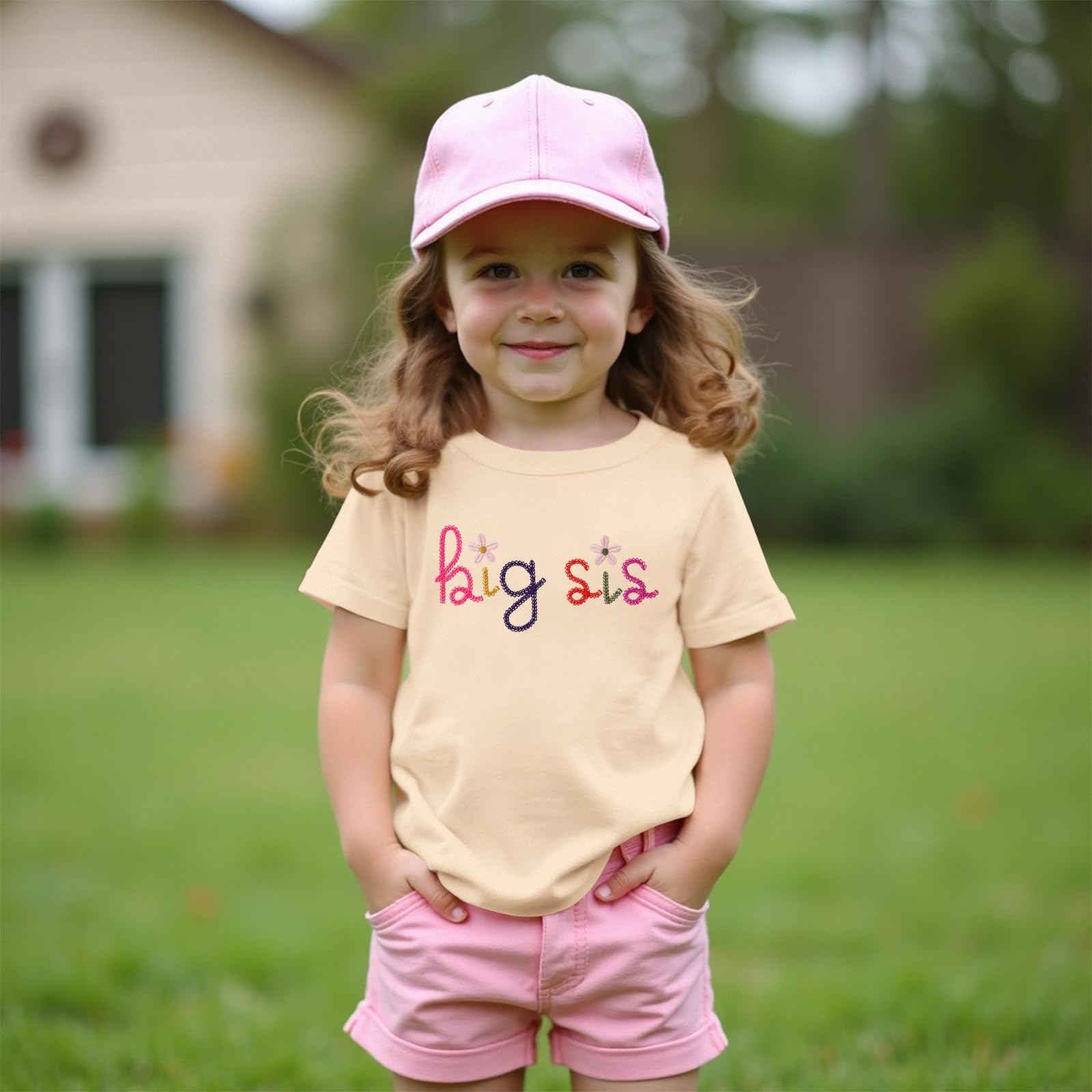 Big Sister T-shirt pour bébé avec inscription « Big Sis » pour bébé avec broderie Big Sis pour tout-petit - Propulsé à grande sœur - T-shirt d'été à manches courtes - Joli t-shirt en coton brodé