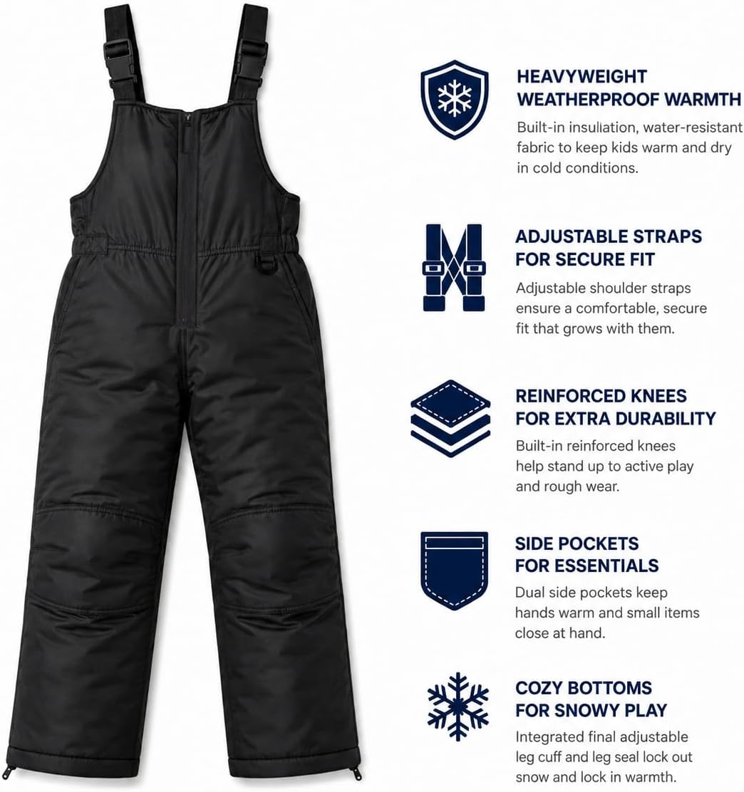 Arctic Hero Kids Snow Bibs Waterproof Insulated Bib Overalls (2T-18)
