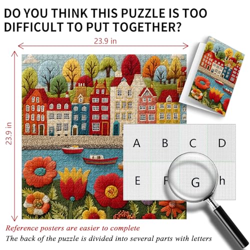Rompecabezas PICKFORU de 1000 piezas con tema de pueblo bordado y flores, para adultos, decoración para el hogar miniatura 4