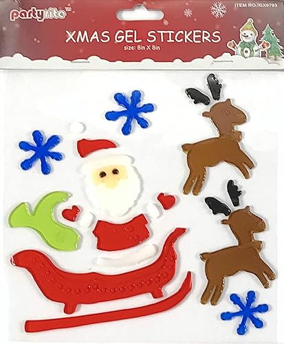 Miniatura 4 de Calcomanías de gel de Navidad para ventanas y espejos, 6 hojas de diseños de invierno trineo de Papá Noel, elfo, muñecos de nieve y mucho más