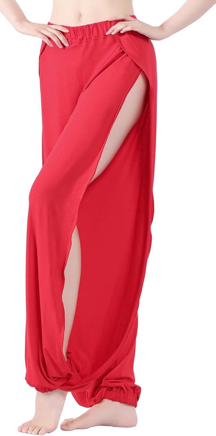 Hoerev Women's Soft Slit Leg Pants Harem Dance Yoga Pilates Pants