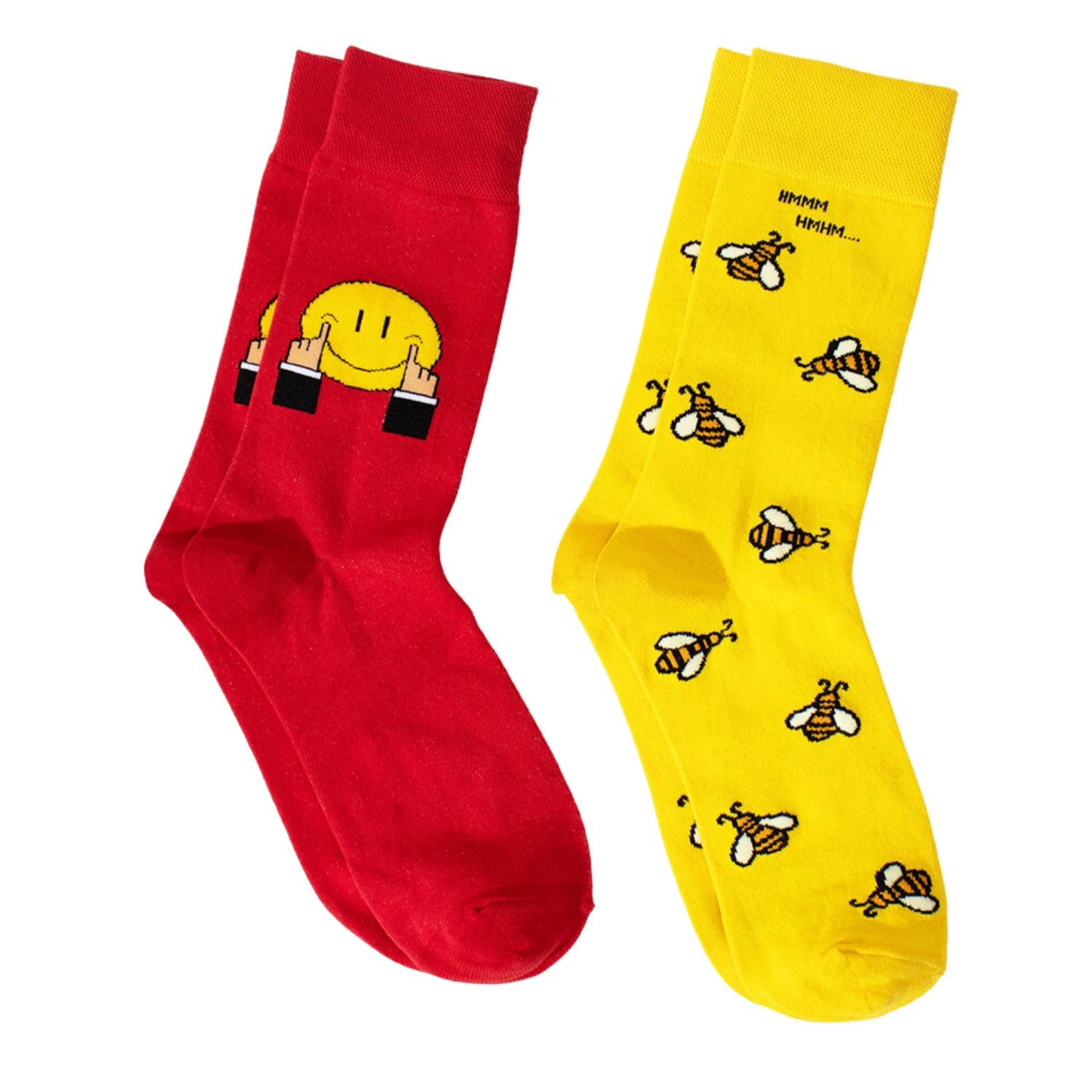 THELA GAADI Colourful Quirky Socks - 100% Combed Cotton Funky Printed Socks for Men & Women | Crew Length Socks | Unisex, Breathable, Odour Free, Free Size | Pack of 2 Pairs-picture-34