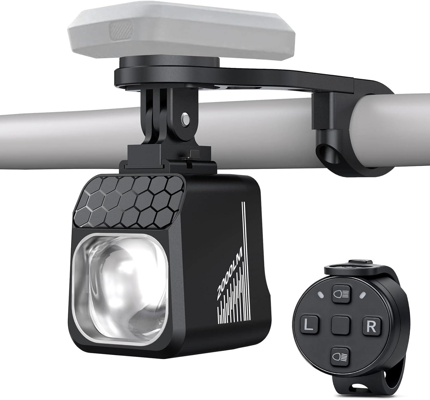 2000 Lumens Bike Headlight, Compatible with Garmin/Bryton, High & Low Beam Anti-Glare Bicycle Front Light, USB-C Rechargeable, Waterproof for Night Riding and Urban Cycling