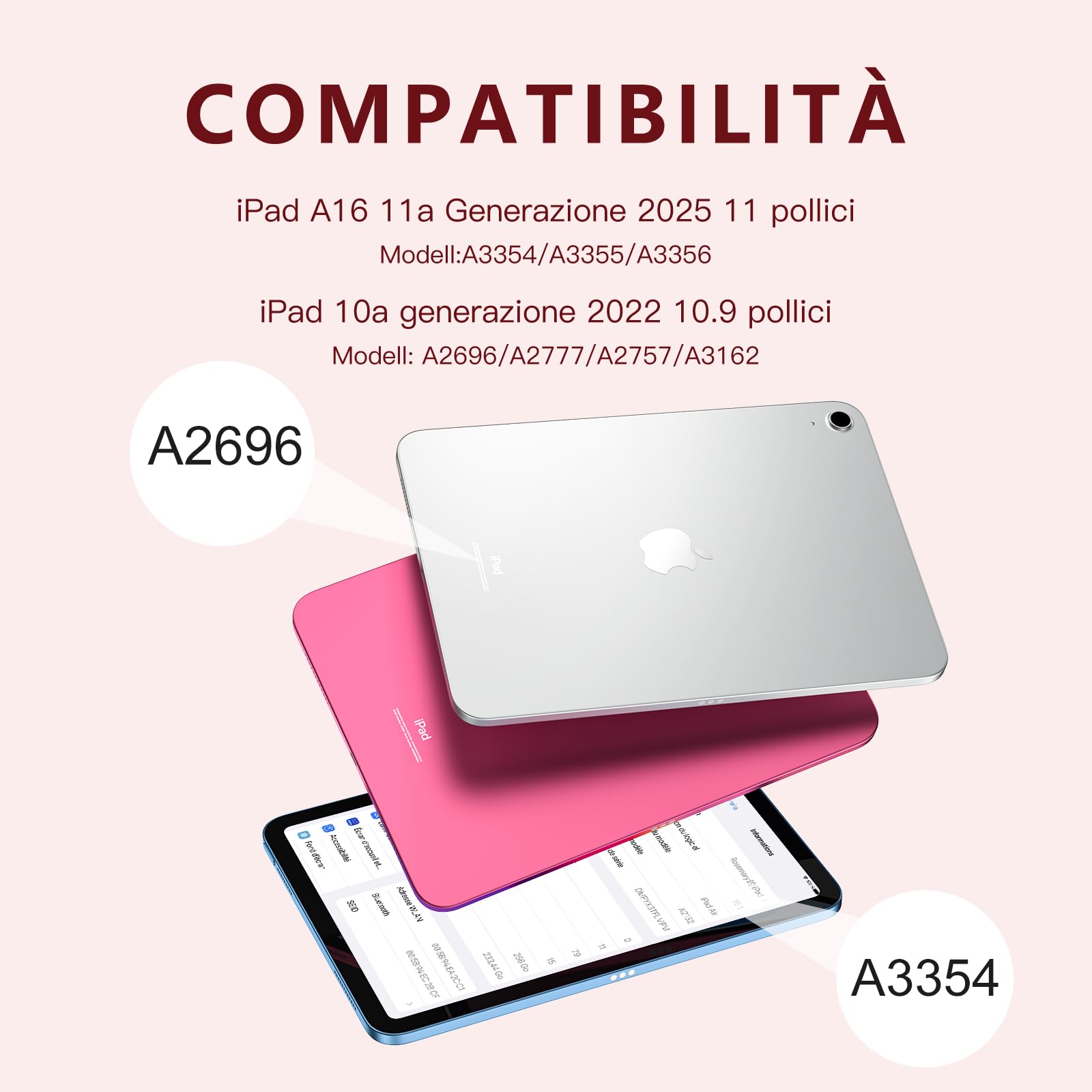 Vobafe Tastiera iPad 10 Generazione 10.9 Pollici 2022, Cover con Tastiera Rimovibile iPad A16 11 Gen 2025 con Trackpad, Italiano QWERTY con 7 Colori Illuminato, Custodia con Portapenna,Rosa Chiaro