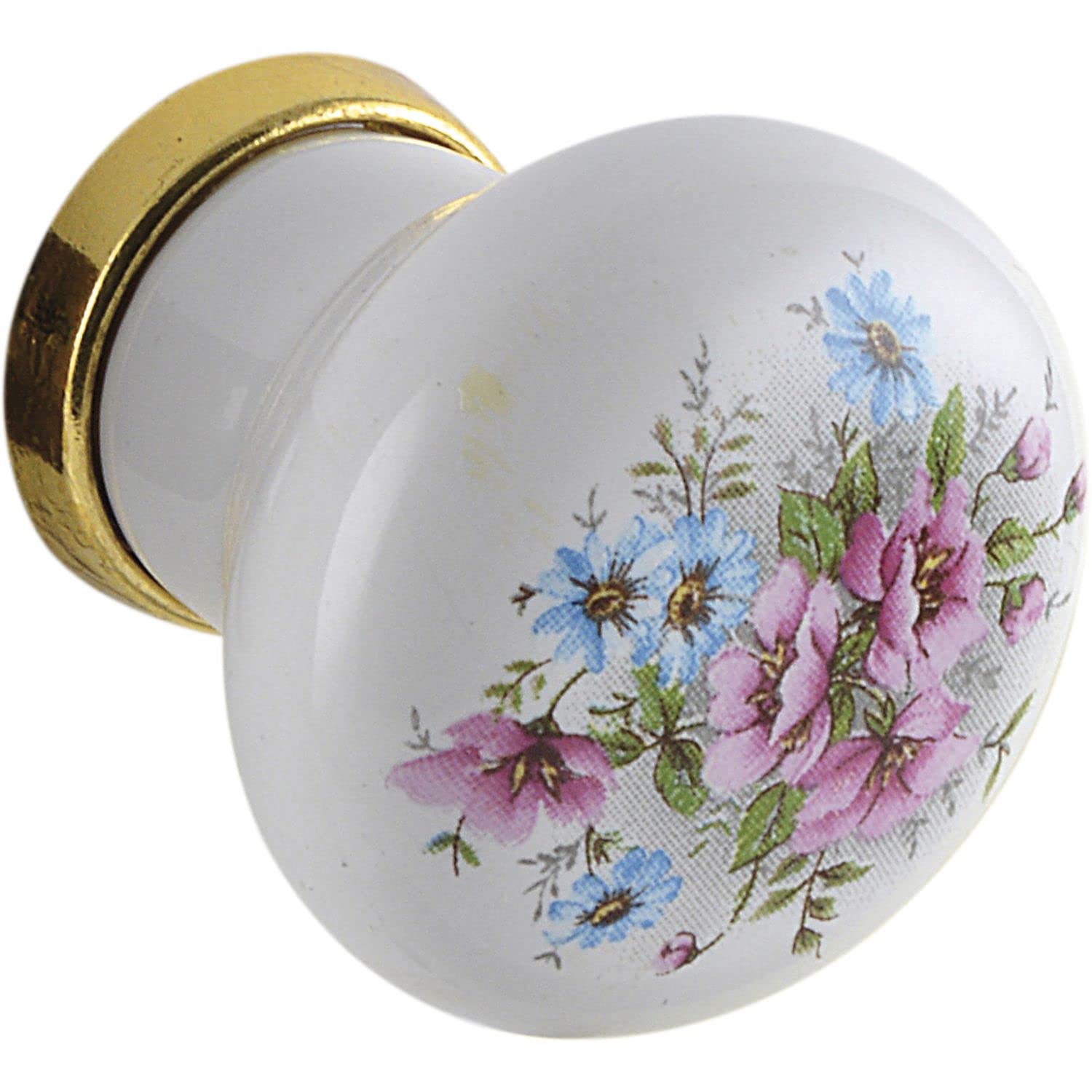 Bouton de meuble Cary en porcelaine blanche et laiton poli de diamètre 28 mm