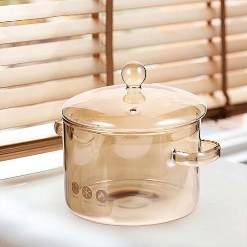 Miniatura 7 de Cacerola de vidrio con tapa, cacerola de vidrio con tapa, juego de utensilios de cocina para pasta, sopa, leche, alimentos, fideos instantáneos..