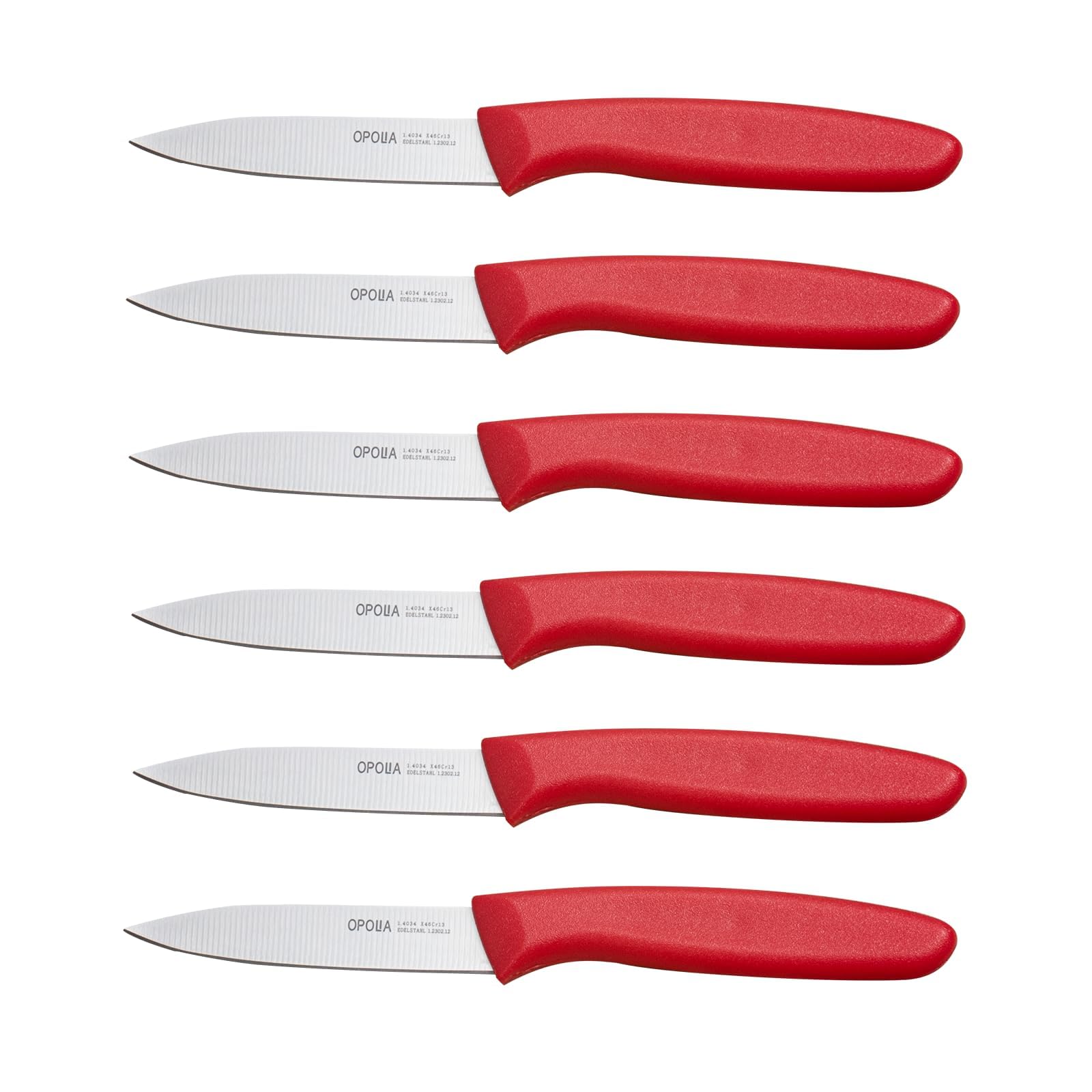 OPOLIA Paring Knife Fruit Knife Set (Pack of 6), Stainless Steel, Extra Sharp Blades, Sturdy Plastic Handle, Knife for Cutting Fruit and Vegetables.