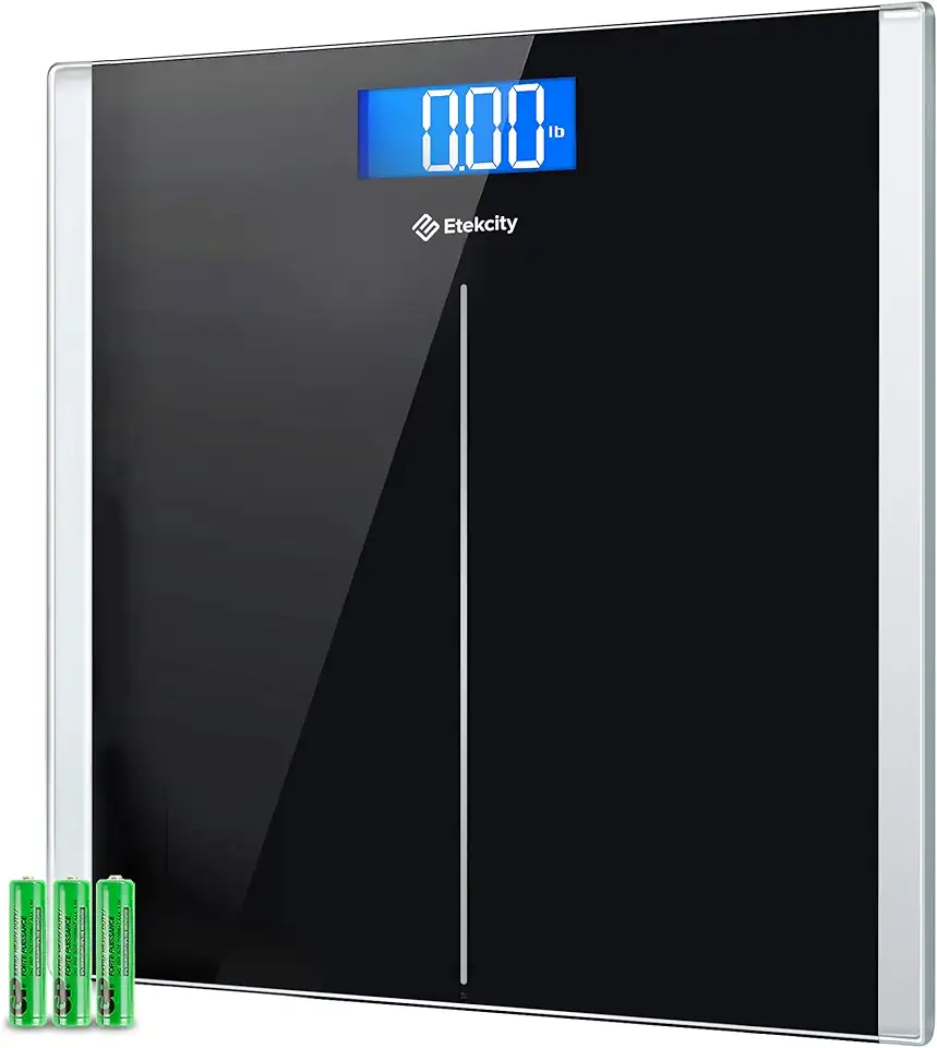 (Black) - Etekcity High Precision 180kg/400lb Digital Bathroom Scale with Step-on Technology high-precision strain gauge sensors system backlit display tempered glass surface(Batteries Included)
