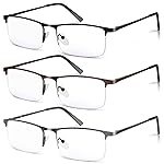 WEIMELTOY 3 Pack Blue Light Blocking Reading Glasses for Men, Stylish Half Frame Metal Computer Readers, Lightweight Spring Hinge Eyeglasses Anti Eyestrain/Glare/UV (Mix Color, Black+Grey+Brown, 3.5)