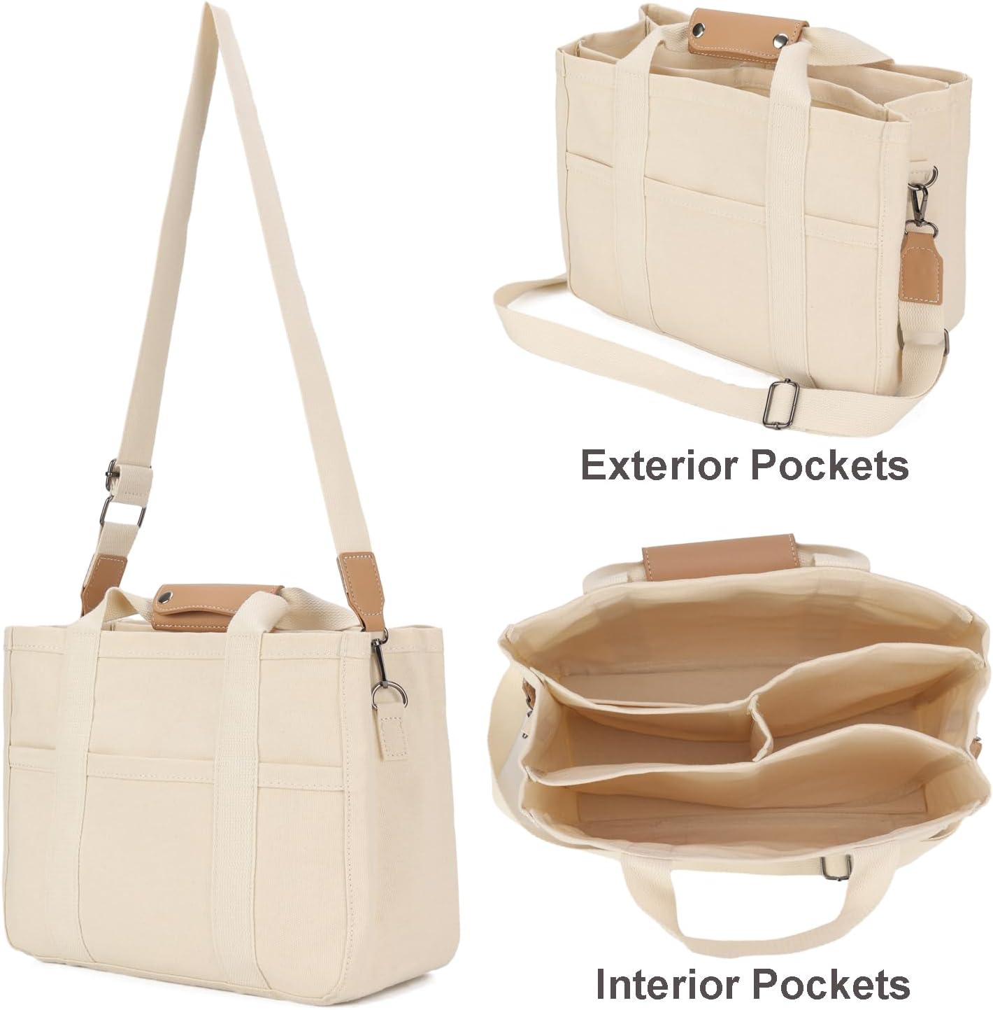 Barsine Messenger Bag for Women and Men, Multi-Pocket & Compartments Everyday Tote, Lightweight Canvas Bible Sturdy Bag - Image 2