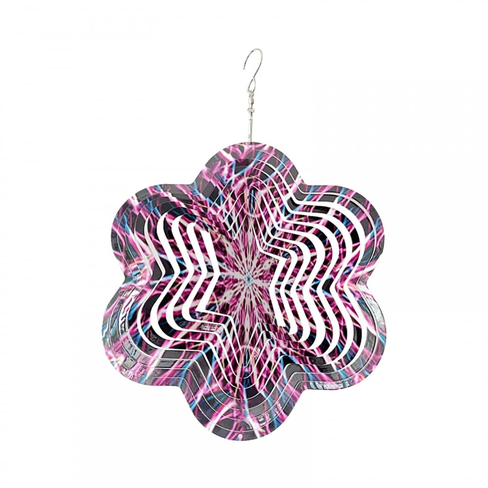 Mioyoow Fantasy Color Wind Spinner, 3D Rotating Stainless Steel Wind Spinners Mirrored Flowing Wind-Chime With Hook For Garden Yard Home Decoration