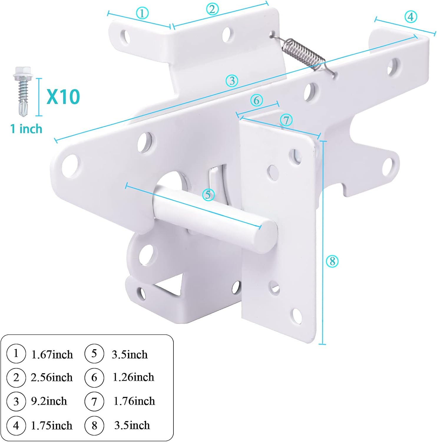 Gate Latch and Self-Closing Gate Hinges for Wooden Fence (White)