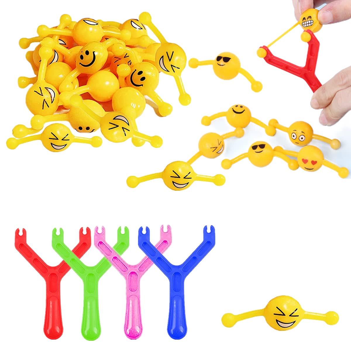 Aisszhao Emoji Slingshot, 4 Funny Smiley Slingshots/16 Bullets for Kids Adults Prank, Shooting Finger Toy Joke Mochi Squishy for Party Bag Fillers Xmas Stocking Gift