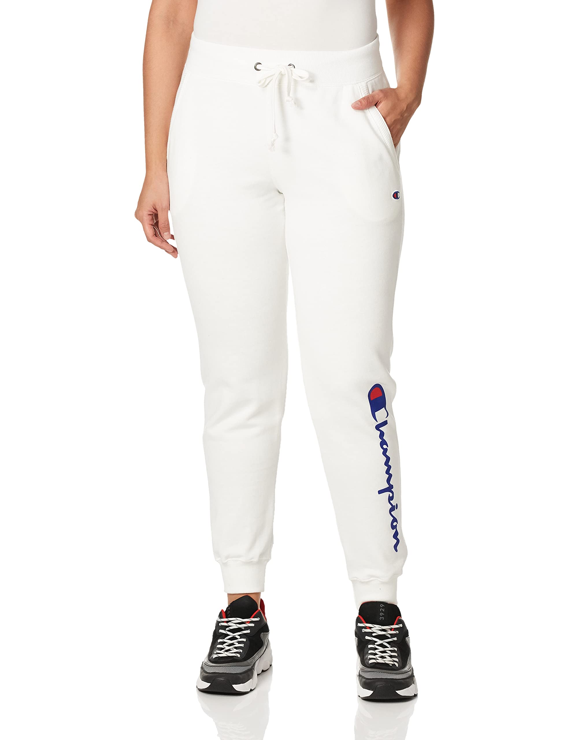Champion Pantalon de survêtement Powerblend Graphic pour Femme, Inscription Blanche, XL