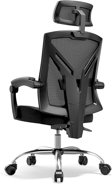 Hbada Ergonomic Office Chair, Modern High-Back Desk Chair, Reclining Computer Chair with Lumbar Support, Adjustable Seat Cushion and Headrest, Breathable Mesh Back, Black (Without Footrest)
