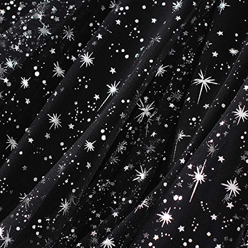 Women Starry Sky Gillter Midi Tulle Skirts High Waist Double Layer Mesh Tutu Sequin Skirts A-line Pleated Skirts4