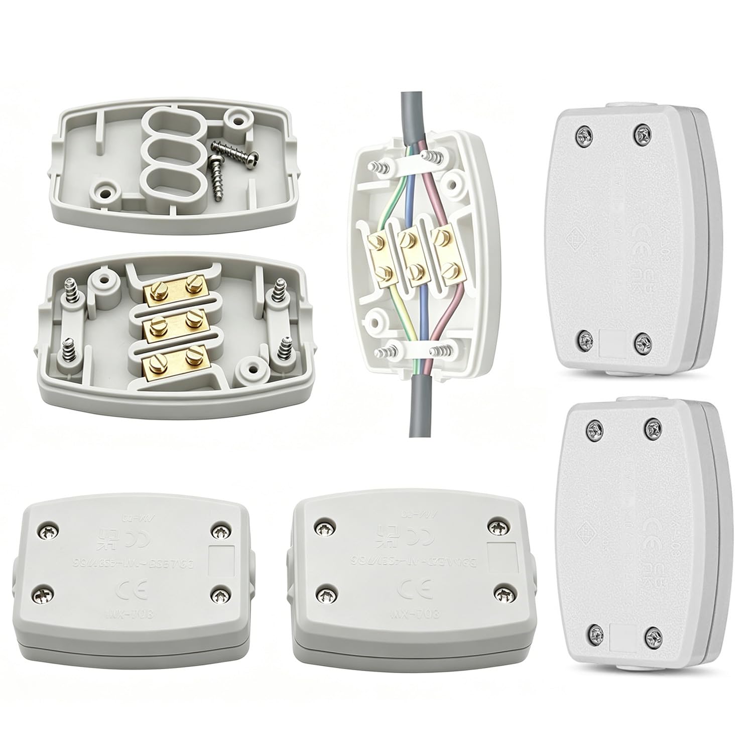 4PCS 3 Terminal Electrical Junction Box,13Amp 250v Flex Connector 3 Core Cable Connectors for Indoor Lighting,Power,Wiring