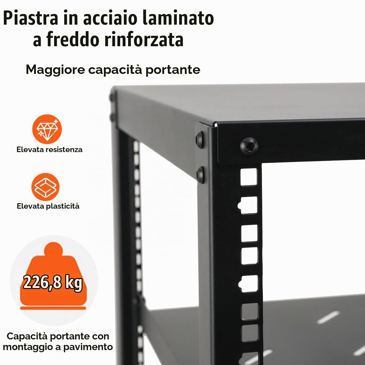 Server Rack a Telaio Aperto 12U, 19 Server di Rete Rack a 4 Montanti a Telaio Aperto, Armadio di Rete con Ruote per Apparecchiature Informatiche/AV/Dati