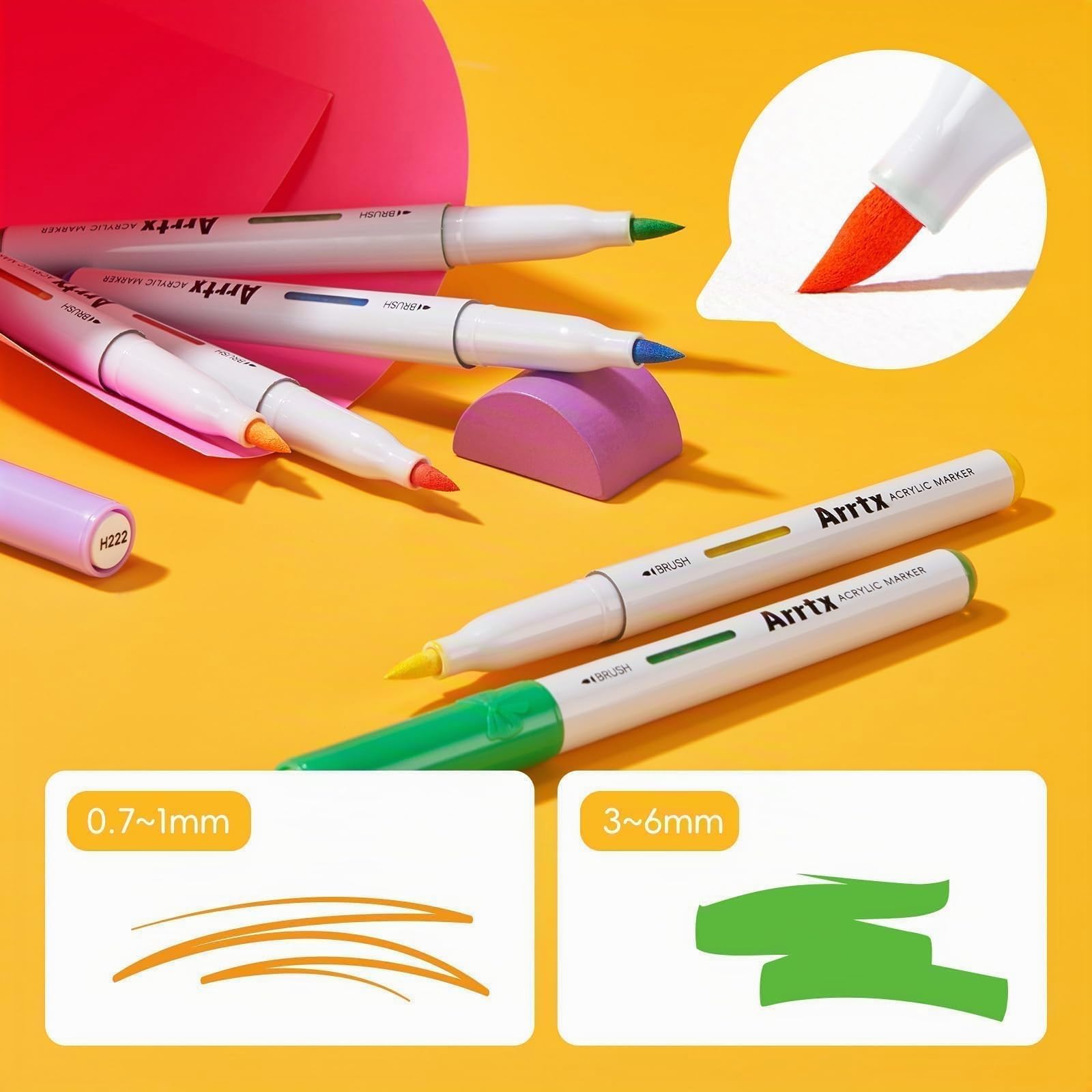 Arrtx Marqueurs acryliques à grande capacité, 30 couleurs, stylos de couleur à pointe de pinceau avec encre liquide directe, accessoires d'art à séchage rapide pour la peinture sur pierre, la