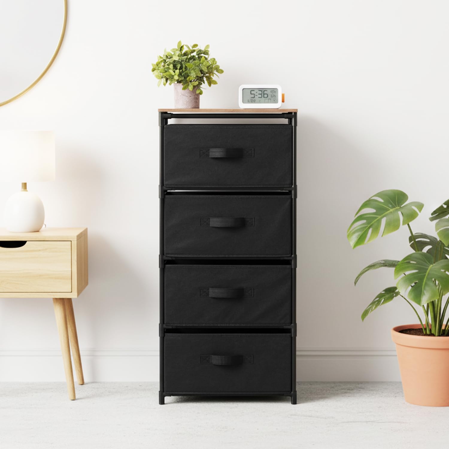 Amazon Basics Fabric Chest of 4-Drawer, Iron Tube Frame & MDF Top, Non-Woven/Polypropylene, Lightweight Storage Organizer for Clothes, Bedroom, Entryway & Laundry – Black (40L x 30W x 90H CM)-image-6