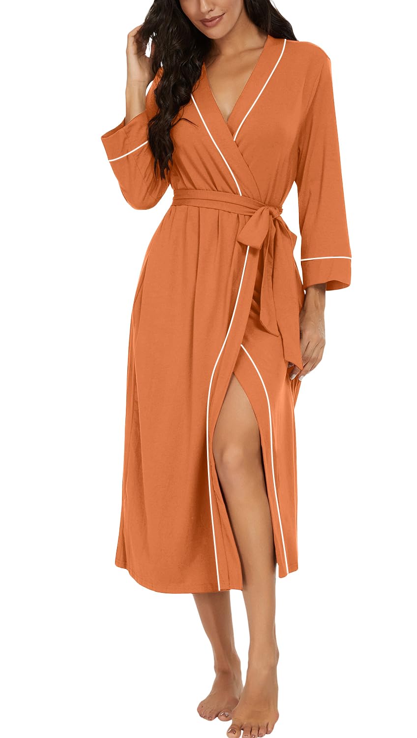 PrinStory Women Dressing Gowns Causal Kimono Robes Long Bathrobe Soft Womens 3/4 Sleeve Ladies Loungewear — view 20