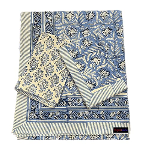 Exportindian Jaipuri Bedsheet Indian Hand Block Printed 100% Pure Cotton Bedsheet with 2 Pillow Cover Hand Block Print Cotton Bedsheet (California King US Size 108x108 Inch)