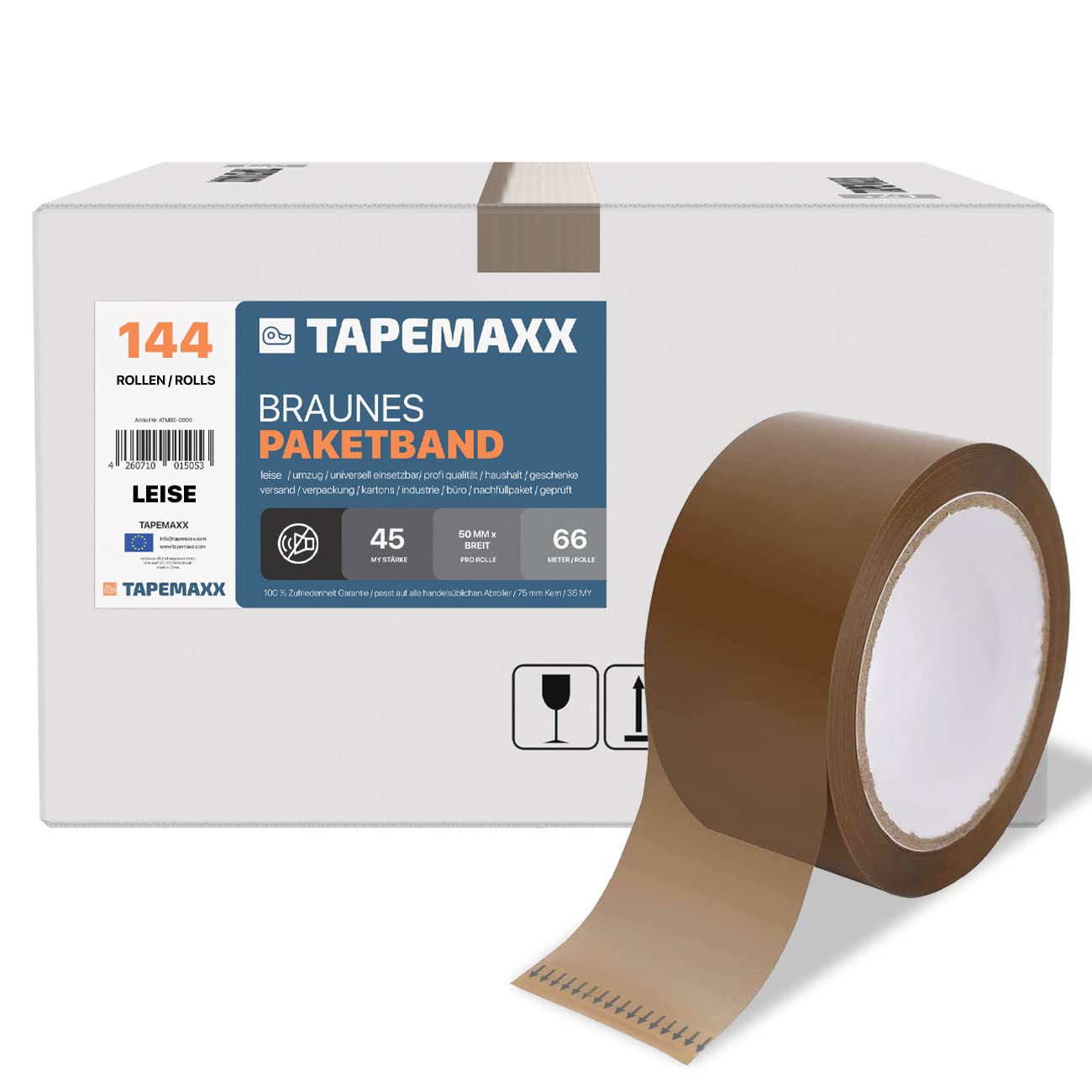 FYBR TAPEMAXX PLUS 144 Rollen starkes Paketklebeband leise Paketband Packband Packing Tape Klebeband Paket Paketbandrolle Verpackungsband 48mm x 66m braun