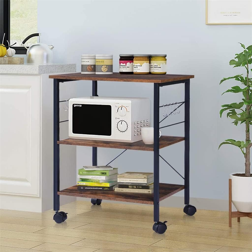 3 Tier Kitchen Storage Cart Microwave Oven Rack for Household Wheel Movable Holders