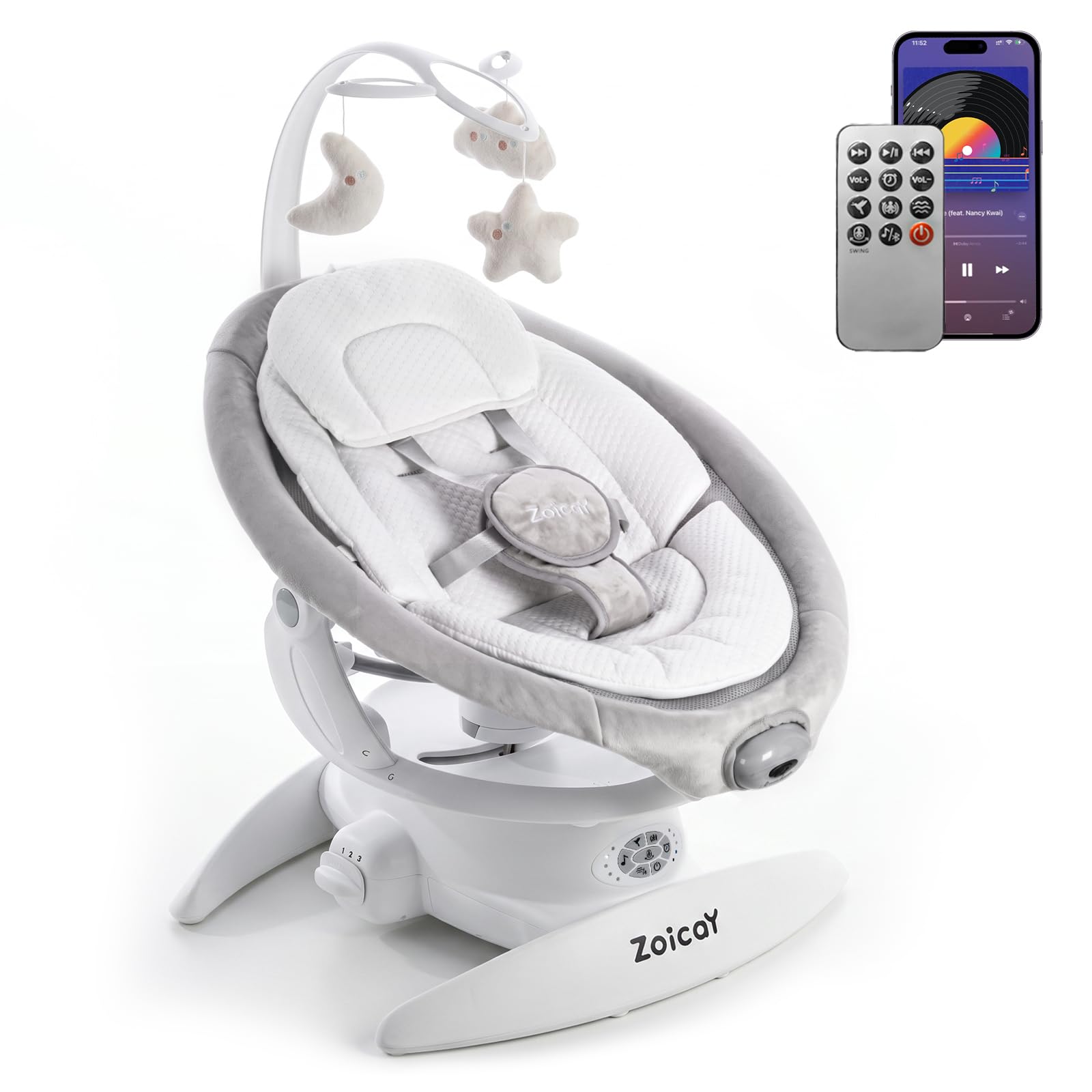 Babywippe Elektrisch 3-in-1 mit 9 Modi Schaukel Automatisch für Neugeborene | Baby wippe 360° Drehbar Timing Musik Funktion Fernbedienung & Bluetooth Control für 0–9 Monate, bis 11 Kg (Weiß)