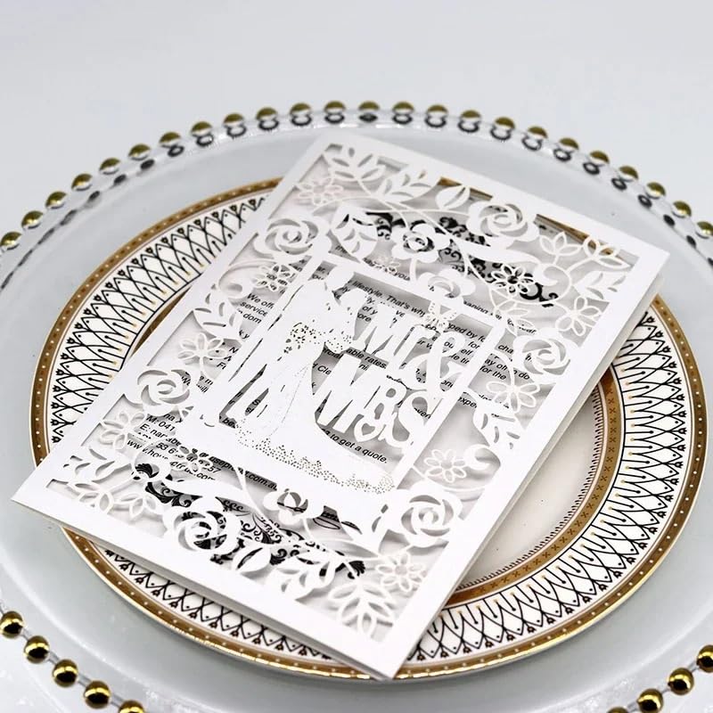 Hochzeitskarte 10 stücke Hochzeitseinladungen Elegante Braut und Bräutigam Einladungskarten for Hochzeit Mariage Party Favor Dekoration Hochzeitskarten(White Set)