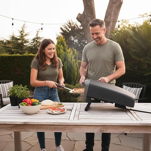 Vista 4 de Horno de Pizza para Exteriores NutriChef - Piedra de Pizza Giratoria Manual de 360° - Calor Ajustable - Incluye Pala de Pizza, Cortador de Pizza