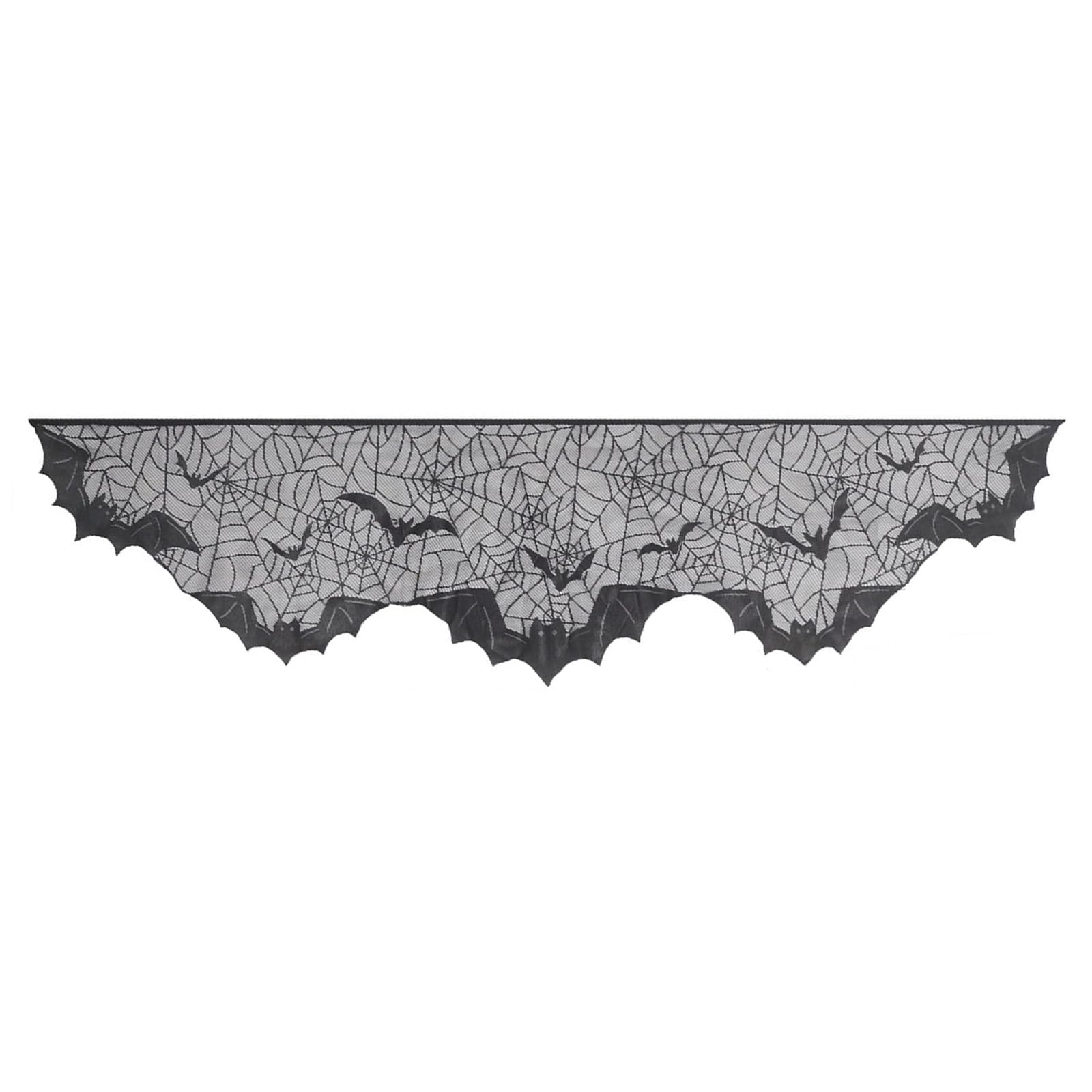 Tenyele Black Horror Lace Mantle Cloth Mantle Scarf With Spiderweb And Bat For Hallows Party 78.4X19.7inch Bat Spiderweb Lace Decors
