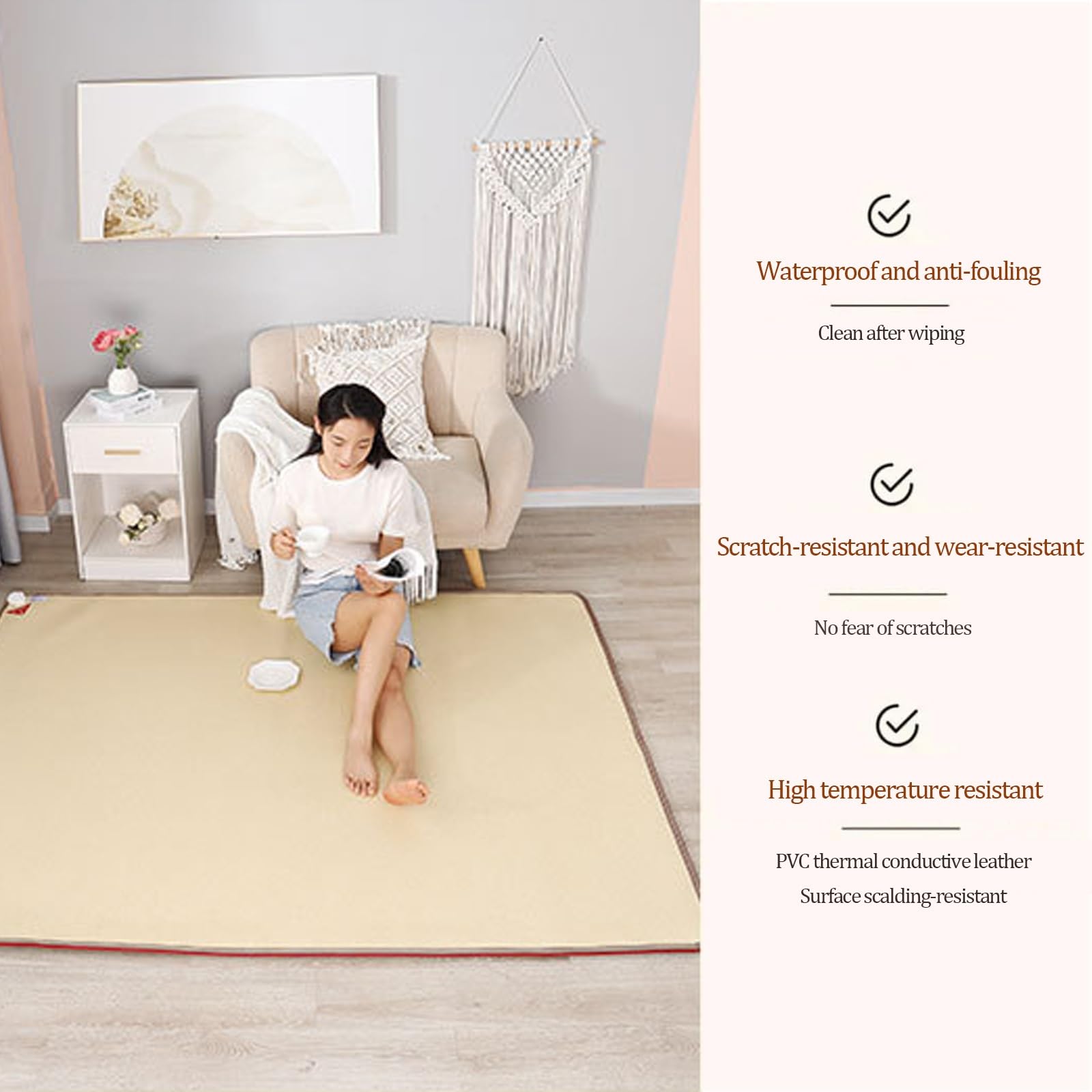 Thermostat électrique chauffant réglable avec 60 niveaux - Tapis de sol étanche - Minuterie de 12 heures - Chauffage d'intérieur pour la maison et le bureau (99,8 x 150 cm)
