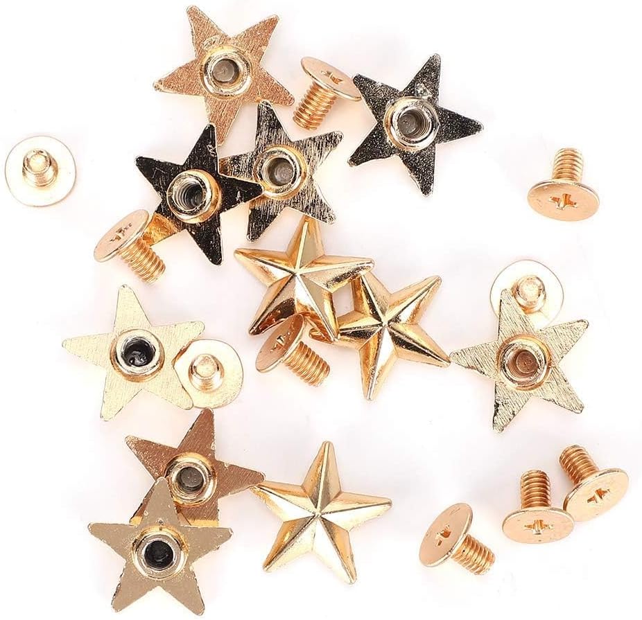 50 Set Gold Chicago Screws, 14mm Star Studs Rivet for DIY Crafts, Leather Projects, Clothes, Shoes, Purse Decoration